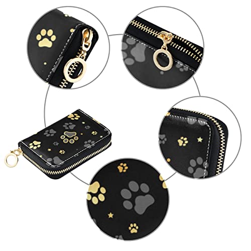 OTVEE Gold Dog Paw Print Credit Card Wallet, Microfiber Leather Zipper RFID Card Case Holder for Women3