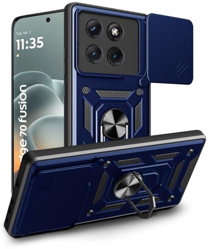 Image of WOW IMAGINE Tough Armor Bumper Mobile Back Case for Motorola Moto Edge 70 Fusion 5G | Sliding Camera Cover | Shock Proof 360 Protection | Hybrid PC + TPU | Ring Holder with Kickstand - Blue