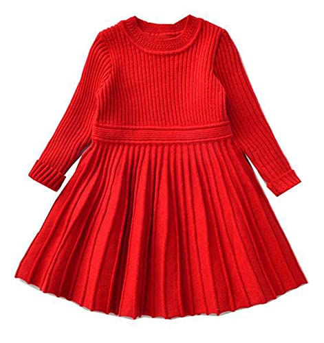 Toddler Girl Christmas Sweater Dress Outfit Baby Girl Long Sleeve Dress Girl Uniform Jumper Girls Halloween Coats 1T 2T (Red 90) #TOP21