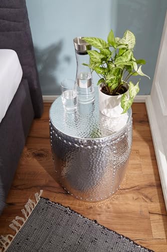 FineBuy Beistelltisch rund 42 cm Metall Silber - Orientalischer Design Wohnzimmertisch Aluminium - Hammerschlag Alu Kleiner Couchtisch - Dekotisch – Bild 6