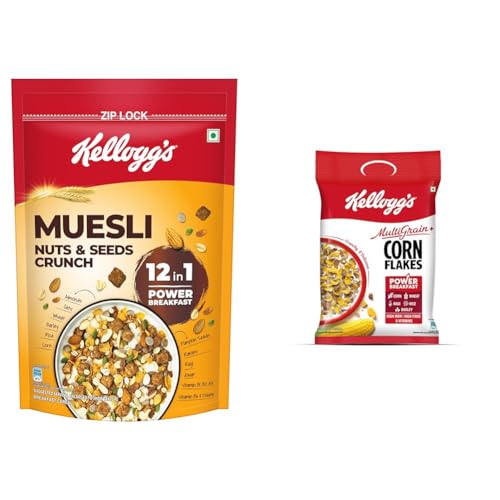 Image of Kellogg's Muesli Nuts Delight 1000 G | 12-In-1 Power Breakfast | India'S No. 1 Muesli | + Kellogg's Multigrain plus Corn Flakes 450 G | Power of 5 Grains | 6 Vitamins | High Iron | High