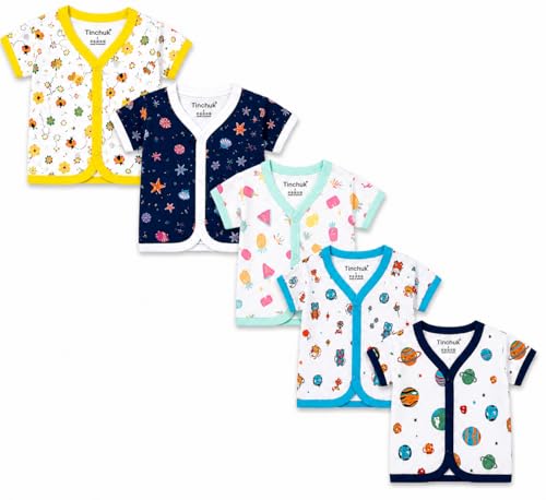 Image of NammaBaby Unisex Kid Cotton Slim Fit 100% Hoisery Button Jabla | Multicolor Jhabla | Assorted Pack of 5 | Summerwear Jhabla | Sleeveless Vest | Baby Products (New Born) (Set of 5)