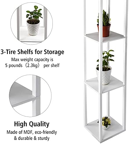 YOURLITEAMZ Floor Lamp with Shelves, 3-Tier Wooden Shelf Standing Light Without Bulb, Tall Lamps for Living Room Bedroom Reading Storage Display for Home Decoration (White,26 X 26 X160cm)