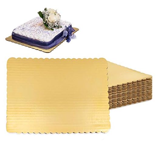 [17 Pack] 14x10 Inch Gold Corrugated Cake Board - Laminated Rectangular Quarter Sheet, Scalloped Cardboard Base, Pizza, Desserts and Pastries Food Trays, Grease Proof and Moisture Resistant