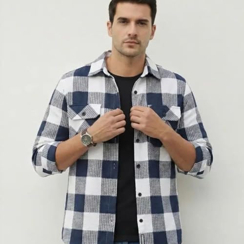 Image of MiraMichi Men's Pure Cotton Blue Checkered Full Sleeve Shirt - Regular Fit, Casual Wear, Comfortable and Stylish Design