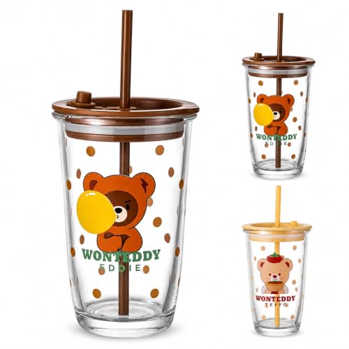 Image of Wonteddy Glass Tumbler with Lid and Straw - 400ML, Set of 1, Travel Coffee Sipper Mug Leakproof for Juice Cocktail Iced Tea Smoothie Hot Cold Drink Cup (Receiving Random Color)