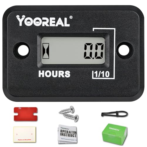 Yooreal Compteur Horaire Inductif Numérique Étanche IP68 Fonctionne sur 2/4 Temps Divers ZTR/Tondeuses à gazon autoportées,Tondeuse...