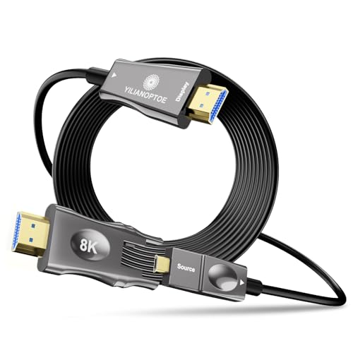 YilianOptoe 8K Desmontable Fibra Óptica HDMI 2.1 Cable 5M, 8K@60 Hz 4K@120 Hz, 48 Gbit/s Ultra Alta Velocidad HDMI Cable para PS4/PS5, Xbox X/S, TV, Laptop, Monitor, Proyector en el Cableado de Pared