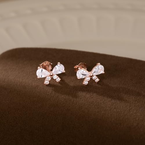 Reffeer Solid 925 Sterling Silver CZ Bow Stud Earrings for Women Teen Girls Small Cute Bow Earrings Stud Hypoallergenic4