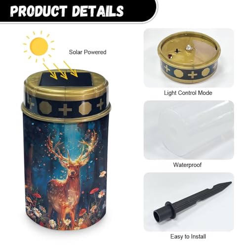 Image of Deer Fire Cemetery Solar Lights Water Resistant LED Flameless Candle Grave Lights Solar Powered Christmas Decorations Garden Decor Light for Prayer 2 Pcs