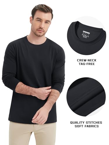 MAGNIVIT Men's Long Sleeve Shirts Cotton T-Shirt Crew Neck Midweight Tees Classic Basic Casual Tops Plain Soft Shirt Black - Image 6