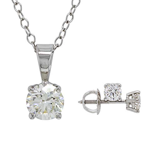 14K White Gold Lab-Created Diamond Stud Earrings Necklace Set (1.00 Cttw, I-J Color, Vs2-Si1 Clarity) 16" + 2" Extender #TOP12