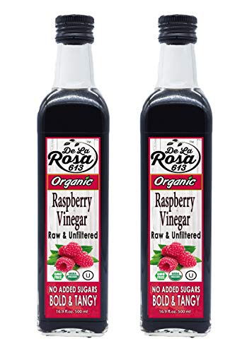 ORGANIC 100% Pure Raspberry Vinegar (2-Pack) - De La Rosa 16.9oz - Raw & Unfiltered | Vegan, Gluten-Free, Kosher | Great for salads, dressings, marinades and more!