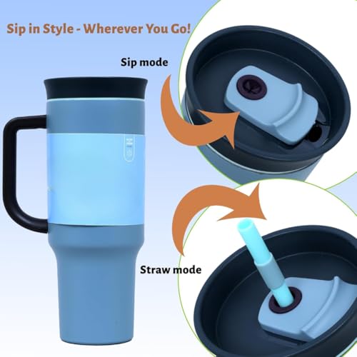 Image of Large Travel Mug 40oz with Straw & Sip Lid | 1.2L Big Capacity Cup Holder Friendly Tumbler with Handle | Leak-Resistant BPA Free Mug for Office, Car Travel, Gym (Dolphin Grey, 1200 ML)