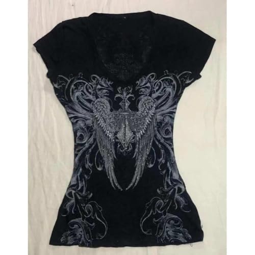 Grunge Shirts 2000s Clothing Women Vintage Graphic Tees Y2k Short Sleeve Goth Tops Teens Emo Clothes Streetwear4