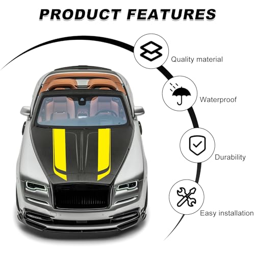 Image of Car Hood Decal Sticker, Automotive Side Body Stripe Graphics Racing Bumper Sticker, Universal Vehicle Skirt Roof Bonnet Vinyl Decal Exterior Decoration, Car Accessories (Yellow)