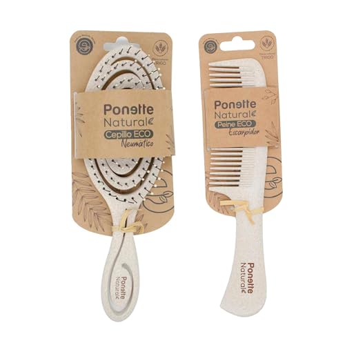 PONETTE NATURAL - Spazzola per capelli ECO massaggiatore ecologico anti-irone, realizzata con fibra naturale di grano, 100% riciclabile, marca spagnola (beige 3)