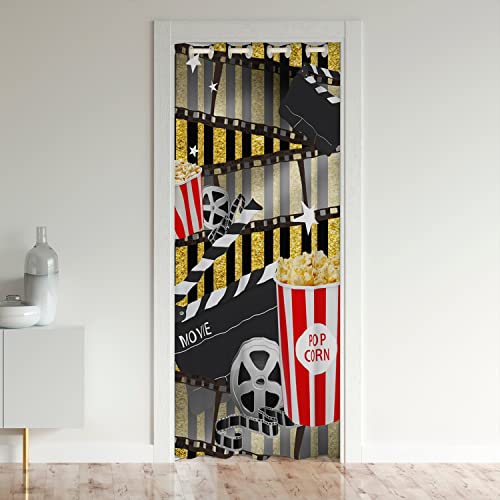 jejeloiu Cortina de puerta decorativa de cine para privacidad en la puerta, cortina opaca para dormitorio, sala de estar, 30%-50% de palomitas de maíz, cortina opaca de 34 x 80 pulgadas, 1 panel
