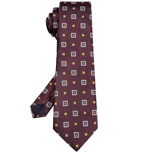 Image of Hi-Tie 63 inches Striped Paisley Extra Long Ties for Men Silk Necktie with Lapel Pin Tie Clip Big and Tall Men Formal Wedding