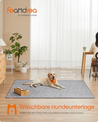 Feandrea Hundedecke, 2er Set, Wiederverwendbare Hundematte, 183 x 183 cm, XXXL, wasserdicht, auslaufsicher, rutschfest, saugfähig für Hunde, Katzen, Kaninchen, Taubengrau PTD005G01