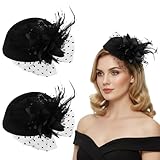 PjuQow 2 Stück Damenhut Set Fascinator Damen, Pillbox Hut Damen, Elegant Schwarz Für Hochzeiten Und Teepartys, Cocktailpartys Und Vintage Events