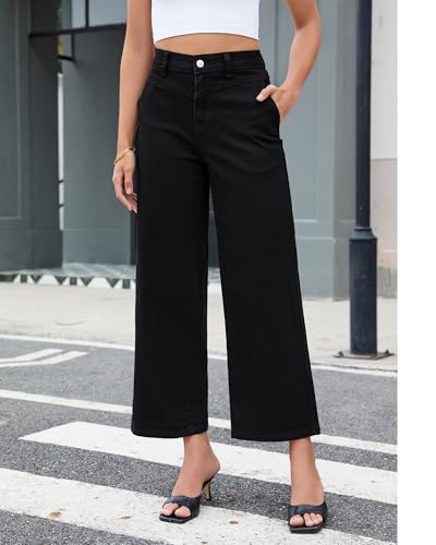 GRAPENT Wide Leg Jeans for Women Trendy Cropped High Waisted Front Yoke Casual Stretchy Denim Trousers Ankle Pants Jeans2