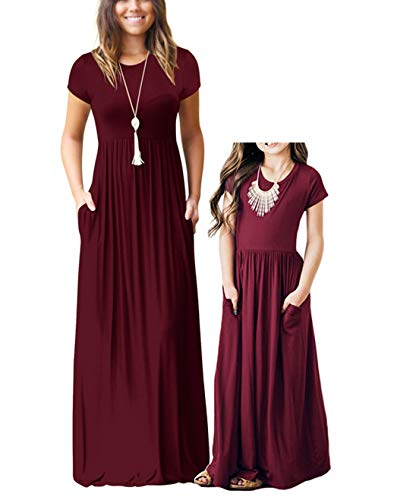 Mommy and Me Short Sleeve Loose Plain Family Matching Maxi Dresses with Pockets for Mother's Day…