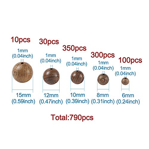 Craftdady 790pcs 5 Sizes Natural Stripe Round Wood Beads with 1 Roll Crystal Thread for Jewelry Crafts Making (6mm 8mm 10mm 12mm 15mm) - Image 4