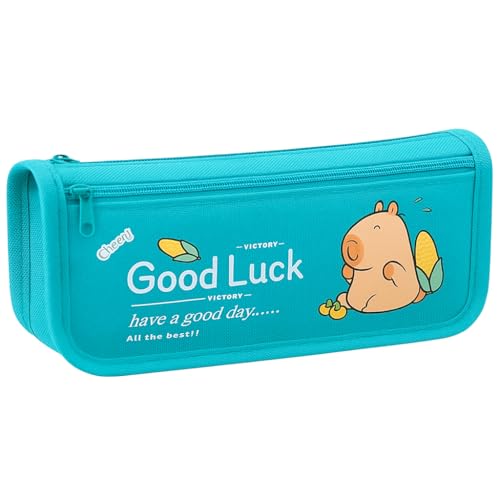 Estojo Escolar Pequeno Feminino Masculino Unissex Estampas Divertidas Ideal para Meninas e Meninos Organizador Lápis Canetinhas Canetas Material para Escola Poliéster (Azul Esmeralda)