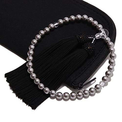 【念珠堂】「女性用 念珠 頭付房 (房色 黒) 数珠袋付」 日本製 数珠 黒 貝パール手作り 手作り 全ての宗派でお使い頂ける 国産 念誦 創業80余年 老舗数珠メーカー