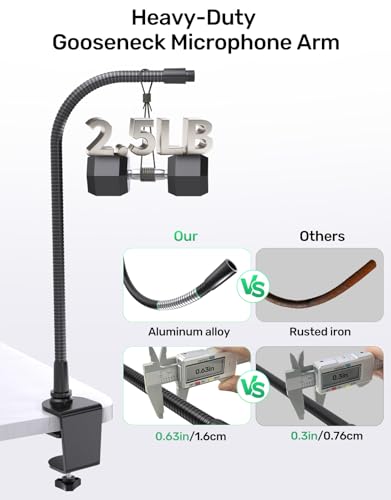 Image of 19 inch Flexible Gooseneck Mic Stand with Desk Clamp【Heavy Duty】 & with 2 Mic Holders, 1 /4 inch & 3 /8 inch Adapters，for Gaming, Live Streaming, Podcast, Conference, and Podium