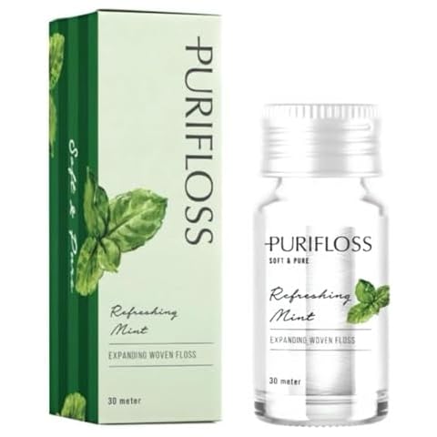 PURIFLOSS Premium Expanding Woven Dental Floss - PTFE & PFAS Free - Refreshing Mint - Dentist Recommended - Vegan & Cruelty Free - 2-Month Supply (33yd) Cover