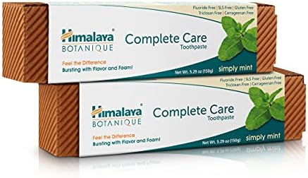 Himalaya Botanique Complete Care Toothpaste, Simply Mint, Fluoride Free Plaque Reducer for Brighter Teeth and Fresh Breath, 5.29 oz, 2 Pack