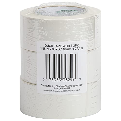 Duck 242912 Color Duct Tape 3-Pack, 1.88 Inches X 30 Yards, 90 Yards Total, 3-Roll Pack, White, 3 Piece #TOP1
