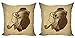 ABAKUHAUS Animal Set de 2 Fundas para Cojín, Hipster Pop Art Vintage, con Estampado en Ambos Lados con Cremallera, 40 cm x 40 cm, Tan Brown