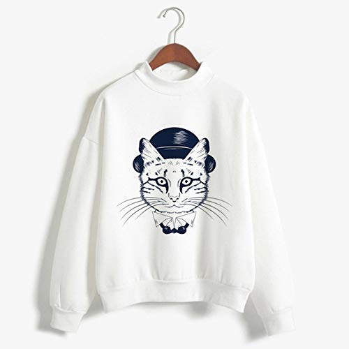 zysymx Camisetas con Estampado de Gato Ropa de Cuello Alto de Dibujos Animados para Mujer Kawaii Blanco Invierno Otoño Suelto Casual T