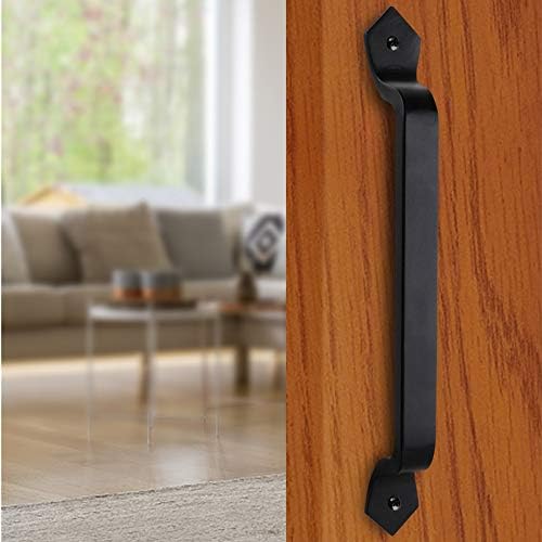 KAFENDA Black Cast Iron Door Pull Handle - Retro Solid Heavy Duty Sliding Gate Garage Shed Handles Hardware, Overall Length 11inches(1pack)
