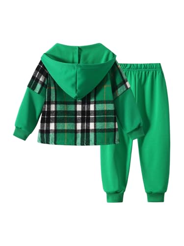 Image of 2Pcs Kids Boys Flannel Plaid Shirt Tops Pants Set Hoodie Sweatsuit for Fall Winter Spring Outfits 4-12 Years