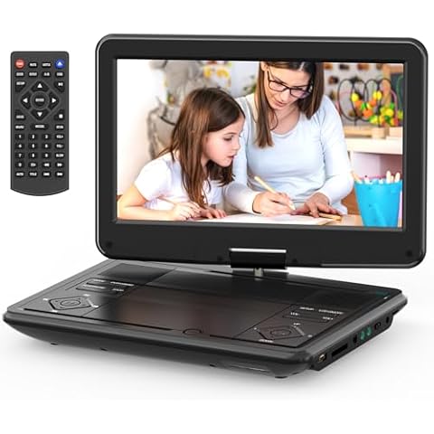 SQQBZZ 12.5” Portable DVD Player with 10.5” Large HD Screen, 4-6 Hours Rechargeable Battery, Dual Speakers, Region Free, Remote Control, Support Multiple Disc Formats Sync TV, USB/SD, Black Cover