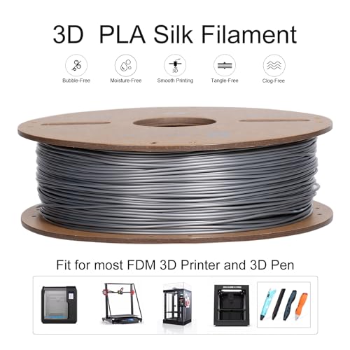Image of Kretrum PLA Filament 1.75 mm 3D Printer Filaments Cardboard Spool Refills 1 kg Widely Compatible for Most FDM 3D Printers Fits ELEGOO Anycubic FlashForge Creality Bambu Prusa ect. Silver