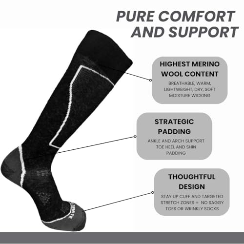 Merino Wool Ski Socks for Men - Ski Snowboard Socks Warm with Cushioning Support Perfect Stretch - Lightweight2