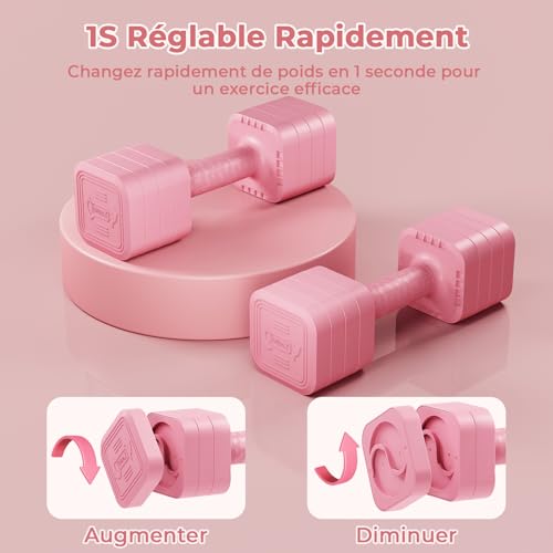 Dripex Lot de 2 Haltères Musculation Réglable Quadrilatère 5kg - Rose – vue 4