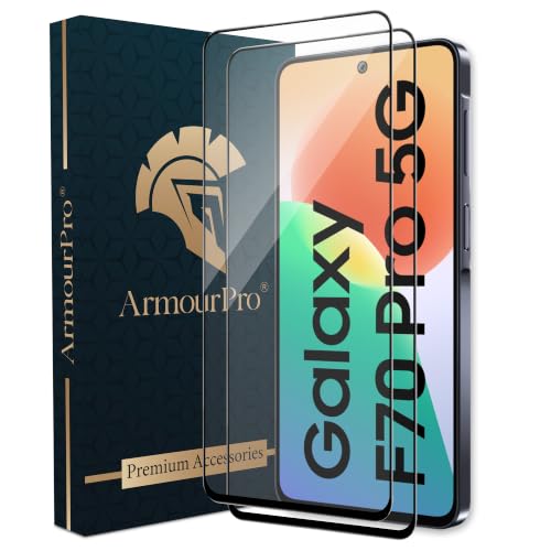 Image of ArmourPro Tempered Glass for Samsung Galaxy F70 Pro - 9H Anti Scratch Screen Protector, Edge to Edge Coverage, HD Clarity, Smooth Touch, Case Friendly | Black, Pack of 2