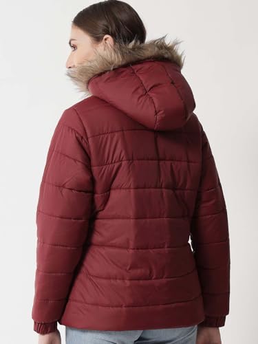 Image of KOTTY Women's Full Sleeve Zipper Fur Hooded Neck Puffer Jacket