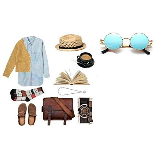 Óculos de sol KESYOO redondos espelhados Fshion Vintage Óculos de sol femininos masculinos (preto fr