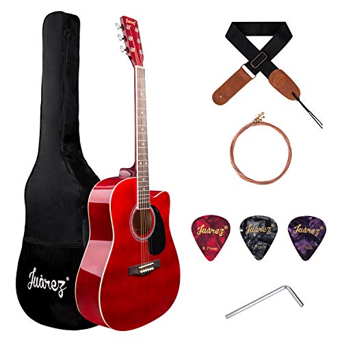 Image of JUAREZ Arpeggio 41 Inch Acoustic Guitar Kit, JRA41SP-RD Spruce Top, Rosewood Fretboard & Bridge, Truss Rod, Chrome Die Cast Machine Tuners, Red
