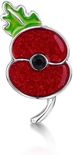 Royal British Legion Glitter Poppy Lapel Pin with Jet Crystal Centre