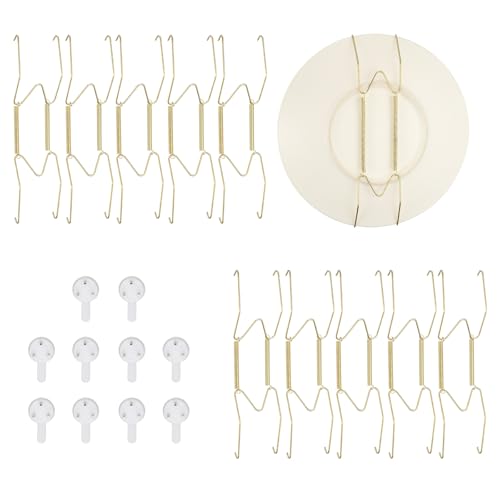 QUARKZMAN 10 Pz Portapiatti, 8 Portapiatti Universali In Acciaio Inossidabile Invisibili Per Parete Supporto A Forma Di W Con Chiodo Senza Tracce Per Decorazioni, Oro