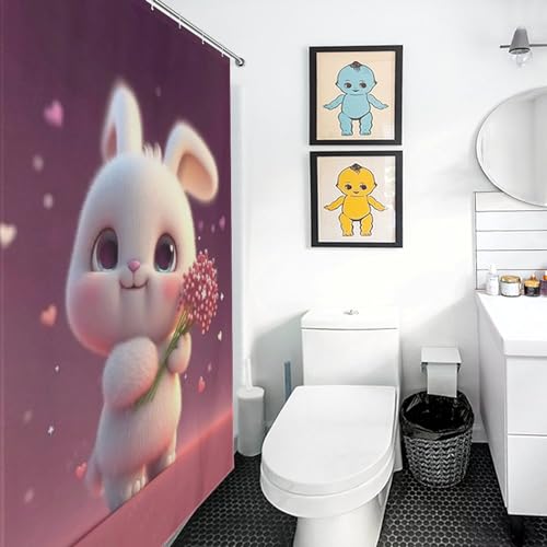 Rideau de douche imperméable et lavable motif lapin pour baignoire