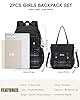 Tanou Rucksack Schule Mädchen Teenager, Großes Schulrucksack-Set mit Schüler-Umhängetasche, Karo-Muster Lässiger Daypack Kinder Schulranzen School Bag for Girls, 26L, Schwarz #4